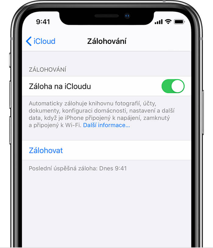 ios13 iphone xs backup na icloudu